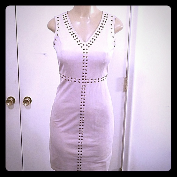 INC International Concepts Dresses & Skirts - WOMEN'S Beige Beaded V-Neck Sleeveless Shift Dress